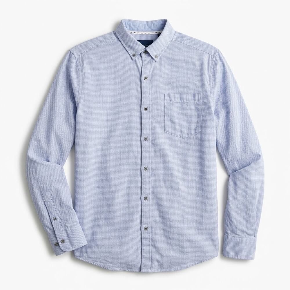 VISITOR Linen Long Sleeve Shirt Light Blue Striped Long Sleeve Mens Large